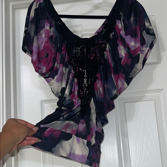 Wet Seal Black and Pink Floral Blouse - Picture 1 of 3